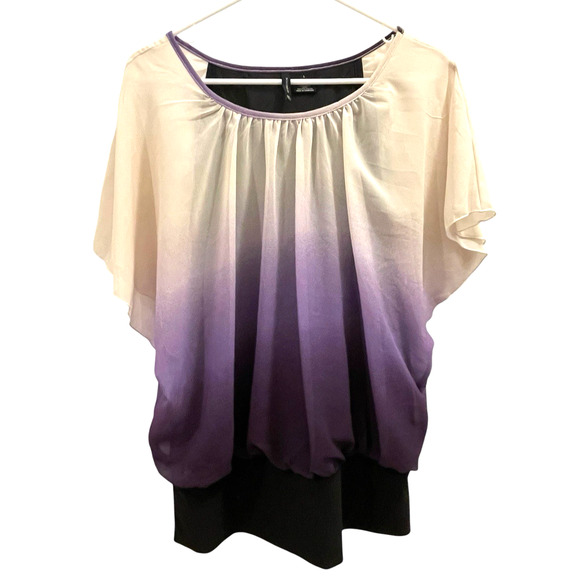 Y2K New Directions Blouse Womens L Purple Ombre Fairy Grunge Flutter Sleeve - Picture 1 of 5